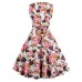 Women's Plus Size Vintage Swing Dress,Floral Round Neck Knee-length Sleeveless Red / White / Black / Multi-color Cotton Summer