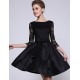 Women's Party/Cocktail / Plus Size Sophisticated Lace / Little Black / Skater Dress,Solid Round Neck Above Knee ? Sleeve BlackPolyester /