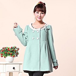 Maternity's Fall And Winter Woolen Round Collar Bowknot Double Breasted Coat