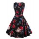 Women's Plus Size Vintage Swing Dress,Floral Round Neck Knee-length Sleeveless Red / White / Black / Multi-color Cotton Summer