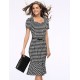 Women's Vintage / Simple Houndstooth Ruffle Slim Fishtail Plus Size / Sheath Dress,Square Neck Knee-length