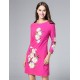 Boutique S Women's Casual/Daily Vintage Shift Dress,Embroidered Round Neck Above Knee Long Sleeve Polyester Fall