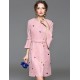 Women's Work Simple Sheath DressEmbroidered Round Neck Above KneeSleeve Pink Polyester