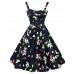 Women's Going out Vintage A Line / Skater Dress,Floral Strap Knee-length Sleeveless White / Black Cotton All Seasons