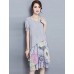 Women's Going out Street chic Plus Size / Chiffon Dress,Floral Round Neck Knee-length Short Sleeve Gray Summer