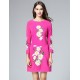 Boutique S Women's Casual/Daily Vintage Shift Dress,Embroidered Round Neck Above Knee Long Sleeve Polyester Fall