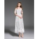 Women's Going out Simple A Line Dress,Solid / Geometric Boat Neck Midi Short Sleeve White Polyester Summer