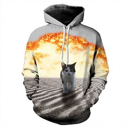 Women's Unisex Relastic 3D Cat Printed Pullover Long Sleeve Sweatshirts Hoodies