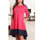 Women's Casual/Daily / Plus Size Simple Loose Dress,Color Block Round Neck Knee-length ? Sleeve Blue / Red / White Polyester Summer