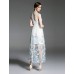 Women's Going out Sexy Swing Dress,Embroidered Round Neck Midi Sleeveless Blue / White Polyester Summer