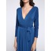 Women's Party/Cocktail Plus Size Plus Size Dress,Solid V Neck Midi Long Sleeve Blue Spandex Fall