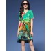 Women's Vintage Print Plus Size / Loose Dress,V Neck Asymmetrical Silk