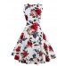 Women's Plus Size Vintage Swing Dress,Floral Round Neck Knee-length Sleeveless Red / White / Black / Multi-color Cotton Summer