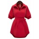 Women's Plus Size Simple Sheath Dress,Solid Shirt Collar Above Knee ? Length Sleeve Red / Black Polyester Summer