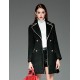  Women's Going out Vintage Coat,Solid Notch Lapel Long Sleeve Winter Black Wool Opaque