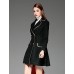  Women's Going out Vintage Coat,Solid Notch Lapel Long Sleeve Winter Black Wool Opaque