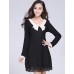 Women's Solid White / Black Dress , Casual Round Neck Long Sleeve