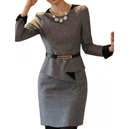 Women's OL Commuter Slim Waist Flod Tweed Plus Size Dress(with Strap)