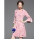 Women's Work Simple Sheath DressEmbroidered Round Neck Above KneeSleeve Pink Polyester