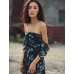 SINCE THEN SIN CE THEN Women's Sexy / Boho Floral Swing Dress,Strapless Maxi Polyester