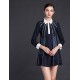  Women's Going out Sheath DressSolid Shirt Collar Above Knee Long Sleeve Blue Cotton