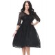 Women's Beach Plus Size / Skater Dress,Solid Deep V Knee-length ? Sleeve Black Polyester Spring