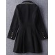  Women's Going out Vintage Coat,Solid Notch Lapel Long Sleeve Winter Black Wool Opaque