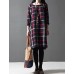 Women's Casual/Cute/Plus Sizes Check Contrast Color Inelastic Long Sleeve Knee-length Loose Dress (Cotton/Linen)