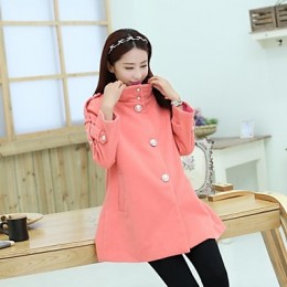 Maternity Mock neck Tweed Buckle Solid color Loose Trench Coat