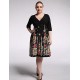 Women's Beach / Plus Size Boho Chiffon Dress,Floral V Neck Knee-length 陆 Length Sleeve Black Polyester / Spandex Summer