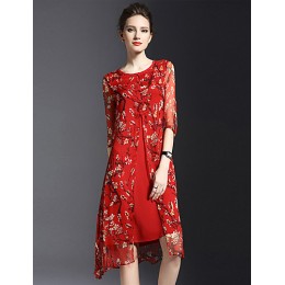 Women's Vintage / Simple Print Plus Size / Sheath Dress,Round Neck Knee-length