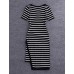 Boutique S Going out /Daily Cute Sheath DressStriped Round Neck Midi Short Sleeve White/Polyester Summer Mid Rise