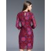 Boutique S Women's Going out Vintage Sheath Dress,Floral Round Neck Above Knee ? Sleeve Red Polyester