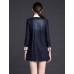  Women's Going out Sheath DressSolid Shirt Collar Above Knee Long Sleeve Blue Cotton