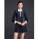  Women's Going out Sheath DressSolid Shirt Collar Above Knee Long Sleeve Blue Cotton