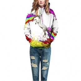 Unisex Relastic Polyester/Spandex Robot Unicorn Attack Printed Long SleeveHoodies