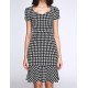 Women's Vintage / Simple Houndstooth Ruffle Slim Fishtail Plus Size / Sheath Dress,Square Neck Knee-length