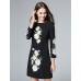 Boutique S Women's Casual/Daily Vintage Shift Dress,Embroidered Round Neck Above Knee Long Sleeve Polyester Fall