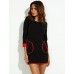 Women's Patchwork Black Dress , Casual / Work Round Neck Long Sleeve