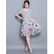 Women's Going out Street chic Plus Size / Chiffon Dress,Floral Round Neck Knee-length Short Sleeve Gray Summer