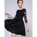 Women's Party/Cocktail / Plus Size Sophisticated Lace / Little Black / Skater Dress,Solid Round Neck Above Knee ? Sleeve BlackPolyester /