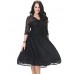 Women's Beach Plus Size / Skater Dress,Solid Deep V Knee-length ? Sleeve Black Polyester Spring