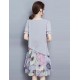 Women's Going out Street chic Plus Size / Chiffon Dress,Floral Round Neck Knee-length Short Sleeve Gray Summer