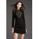 Women's Work Shift Dress,Jacquard Crew Neck Mini Long Sleeve Black Cotton / Polyester Spring