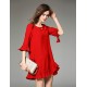  Women's Going out Cute Loose Dress,Solid Round Neck Above Knee ? Sleeve Black Cotton Spring