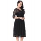 Women's Beach Plus Size / Skater Dress,Solid Deep V Knee-length ? Sleeve Black Polyester Spring