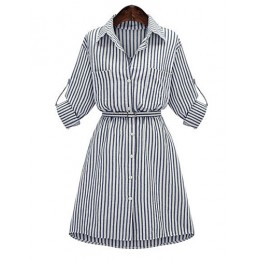 Women's Plus Size Street chic Shirt DressStriped Shirt Collar Above KneeSleeve Blue Polyester Spring / Fall Mid