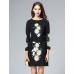 Boutique S Women's Casual/Daily Vintage Shift Dress,Embroidered Round Neck Above Knee Long Sleeve Polyester Fall