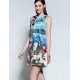 Boutique S Women's Casual/Daily Cute A Line Dress,Print Round Neck Above Knee Sleeveless Blue Cotton Summer