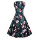 Women's Plus Size Vintage Swing Dress,Floral Square Neck Knee-length Sleeveless Blue / Red / White / Black Cotton Summer